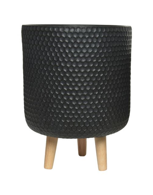 Decoris Zoe Bloempot Egg Op Poten - Buitenpot - ø25x24 cm Zwart Honingraat