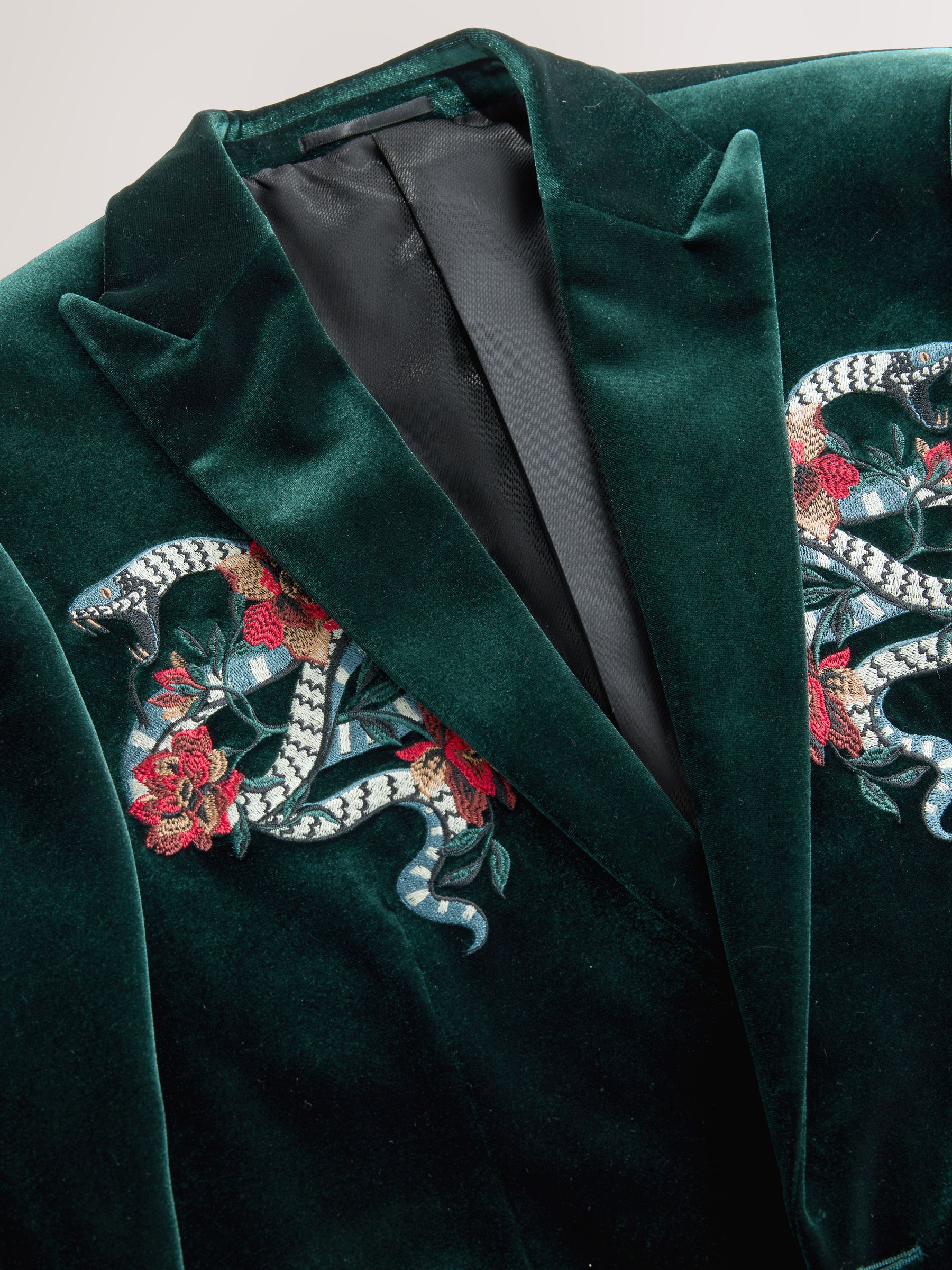Groen slangenmotief - Embroidered Velvet Blazer