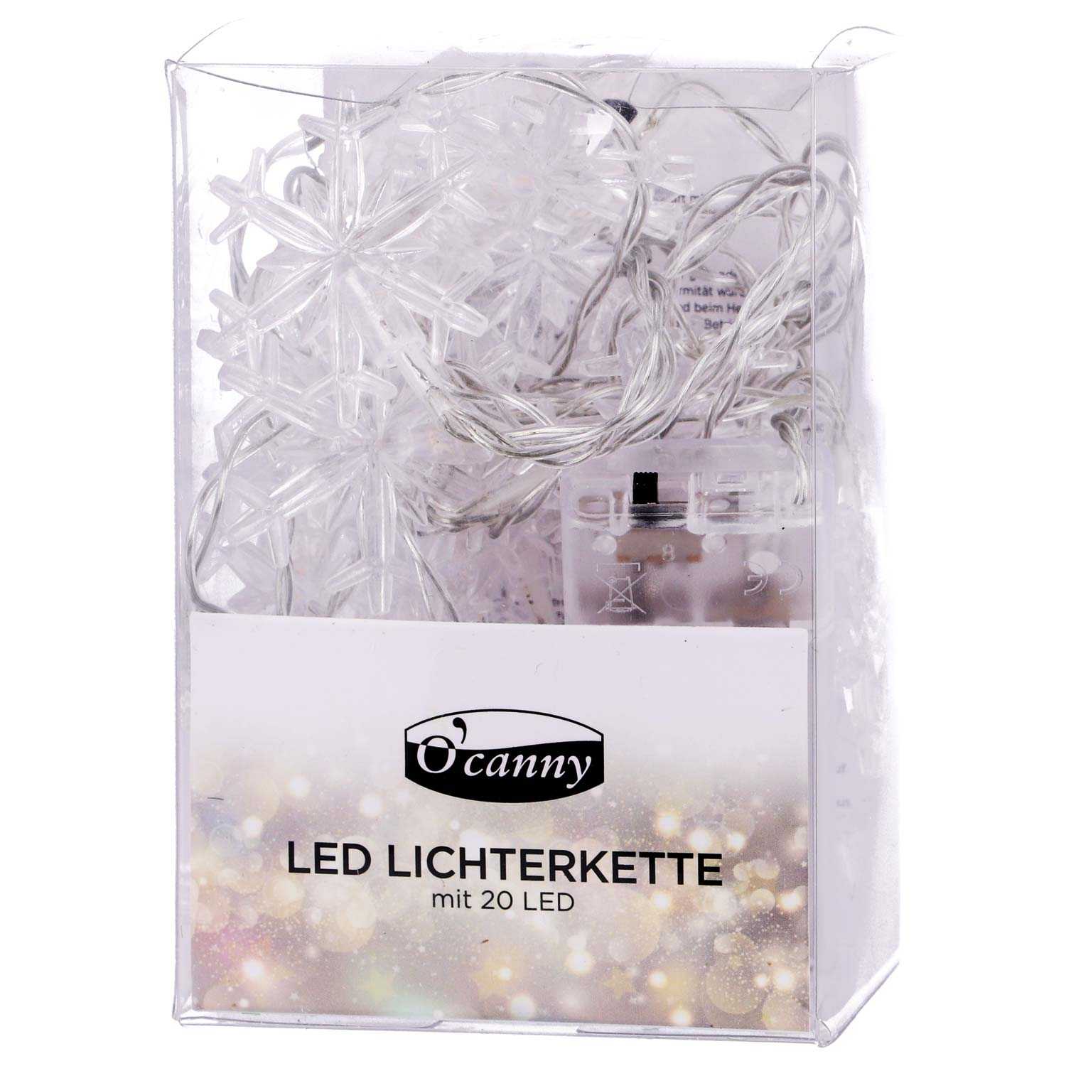 LED Lichterkette mit Acryl-Schneeflocken warmweiß 3 m 20er