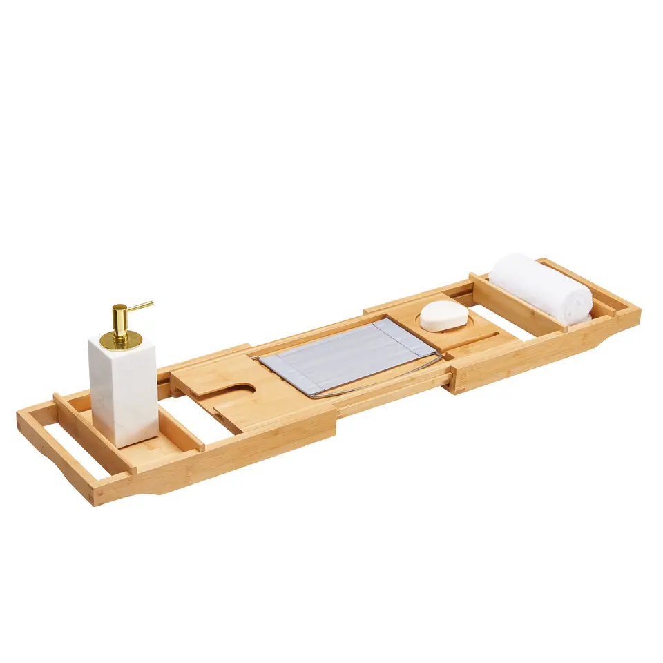 Badplank met Boekenhouder – Uitschuifbare Bad Brug – 75 tot 109 cm Breed