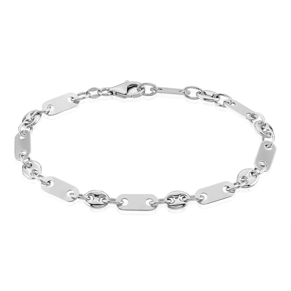 Bracelet Pomeline Maille Grain De Cafe Et Plaquettes Argent Blanc