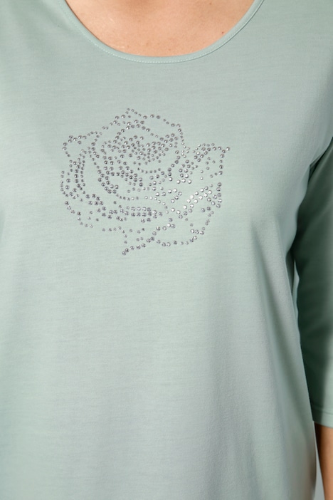 T-Shirt, Rosen-Motiv, Rundhals, 3/4-Ärmel
