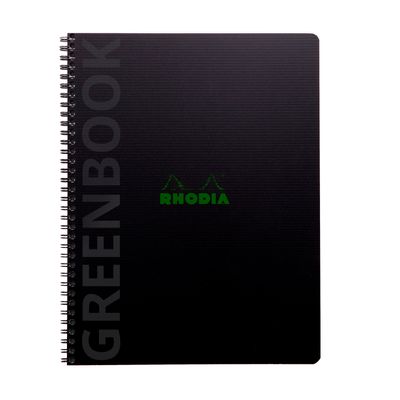 RhodiActive Greenbook - Cahier à spirale 100% recyclé - A4+ (22,5 x 29,7 cm) - 160 pages 90 g/m² - petits carreaux (5x5 mm) - noir