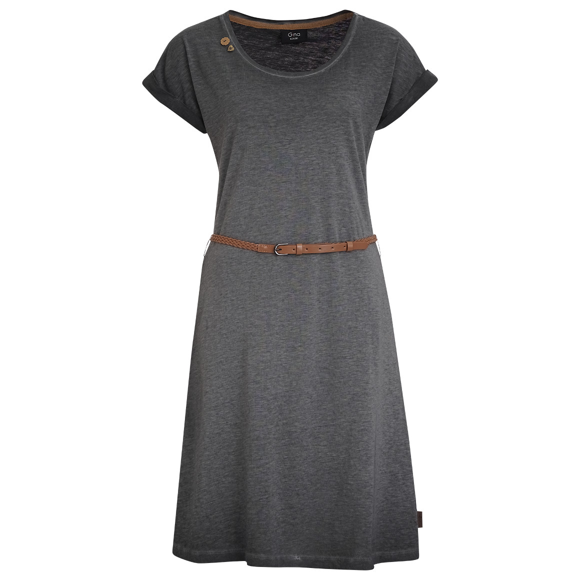 Gina Damen Kleid mit Gürtel dunkelgrau / braun
