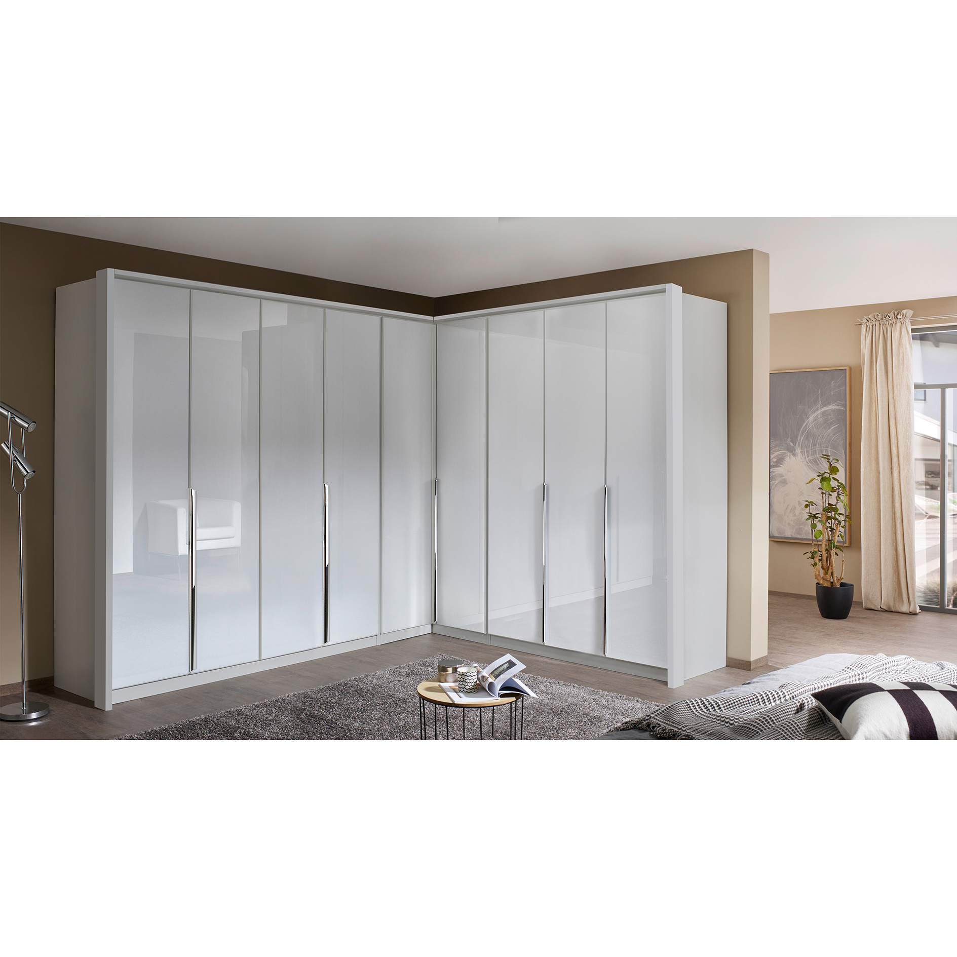 Eckkleiderschrank - seidengrau - Glasfronten - 1-türig - 45x229 cm