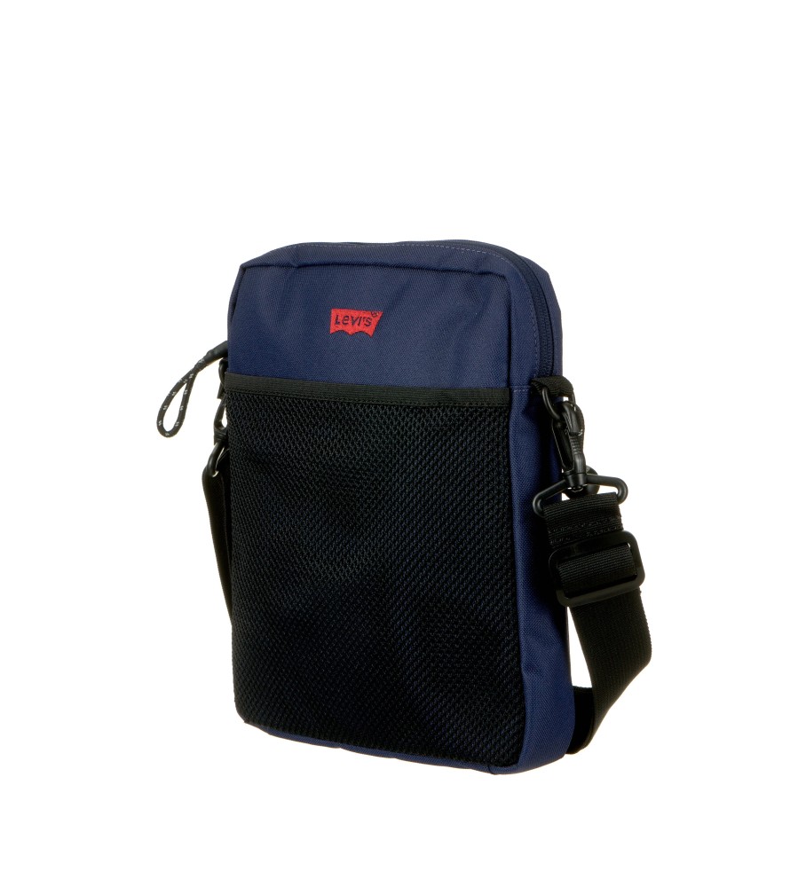 Bolsa transversal Levi's com alça dupla, modelo norte-sul, azul marinho.