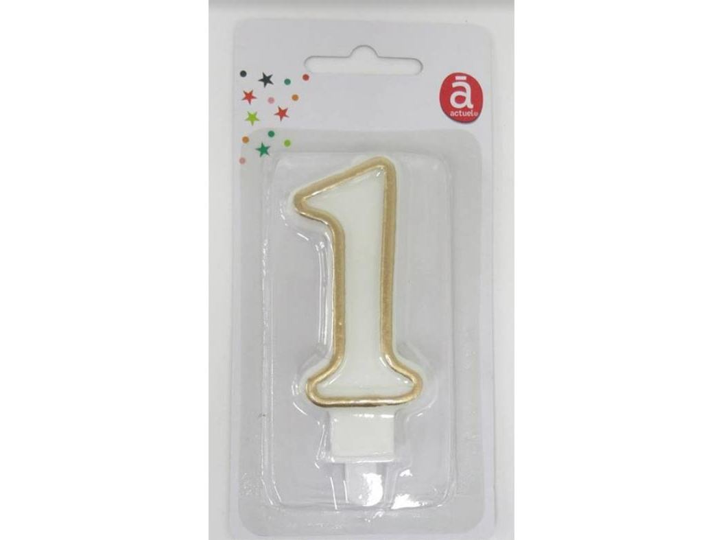 VELA ANIVERSÁRIO Nº 1 ACTUEL BRANCO C/REB DOURADO