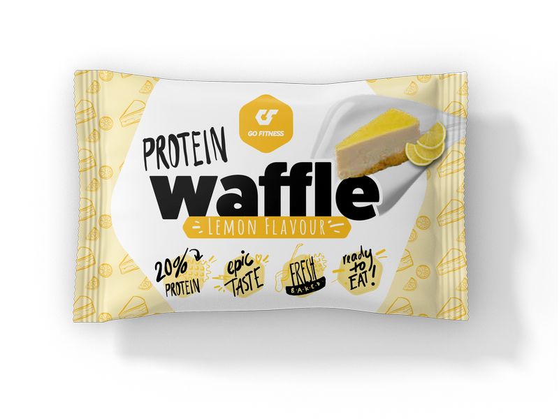 Go Fitness Nutrition Protein Waffle Box 12 x 50 g, Zitrone Protein Waffel mit weisser Masse überzogen und Zitronen Aroma