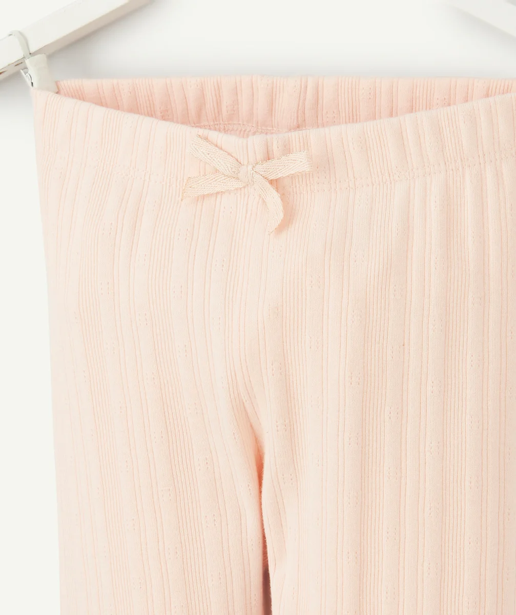 legging court fille en coton bio rose avec festons