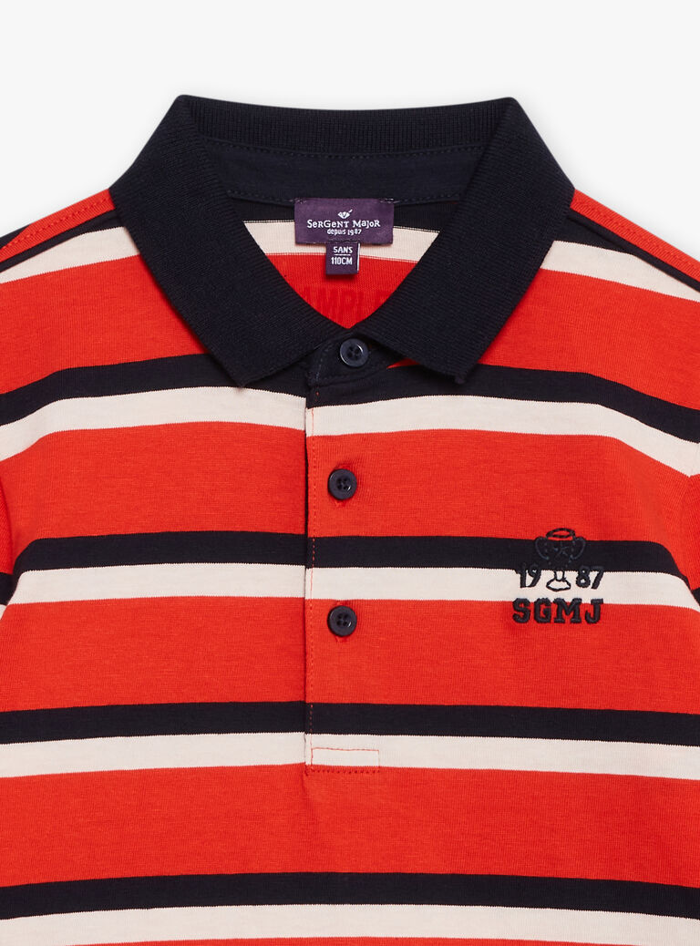 Polo rouge, écru et bleu foncé à imprimé à rayures