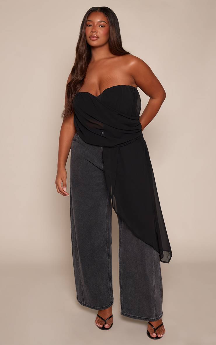 Noir Haut Corset Drapé À Décolleté Plongeant Avec Détail Drapé