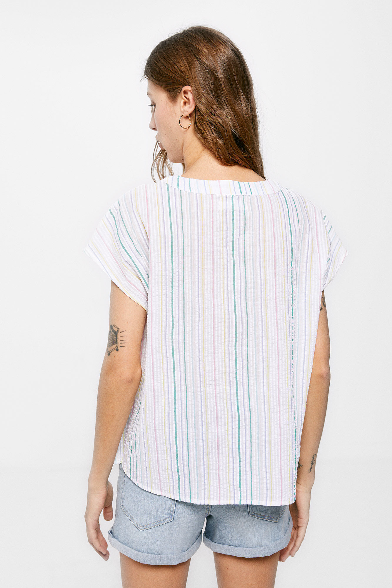 Blusa listrada de algodão - Amarela