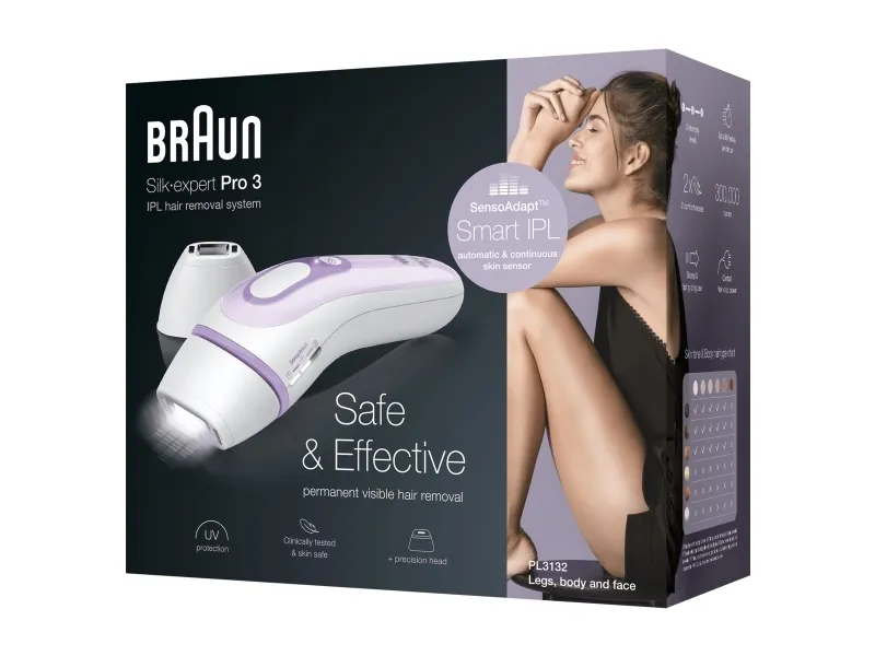 Braun Silk-expert Pro 3 PL3132 - Hårfjerningssystem - hvid/lilla - med Venus Divine barbermaskine