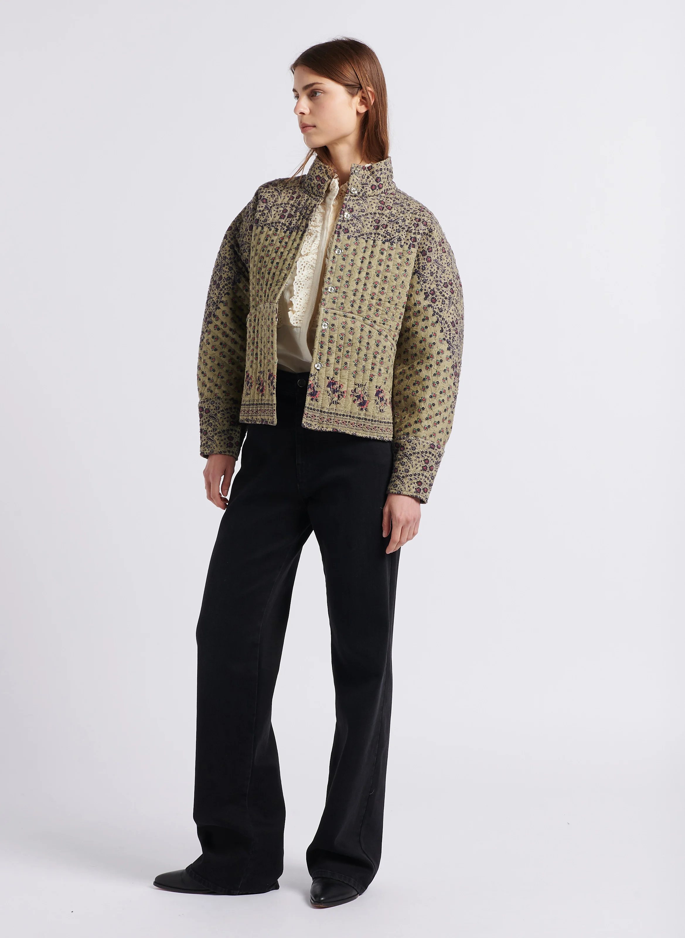 IRINA - Veste col montant matelassée en coton | Vert