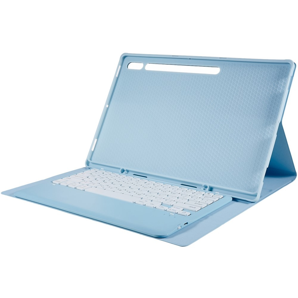 Samsung Galaxy Tab S8 Ultra Leder Tasche mit abnehmbarer Bluetooth Tastatur Keyboard   S-Pen Halterung (QWERTY) - Hellblau