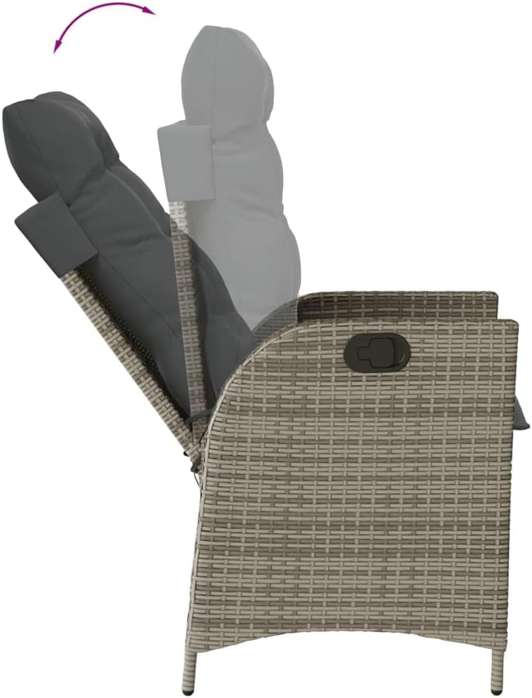 5-teiliges Garten-Essgruppe Grau 90x90 cm aus wetterfestem Poly Rattan mit Akazienholztisch und verstellbaren Sesseln Modernes Design für Balkon Terrasse Garten