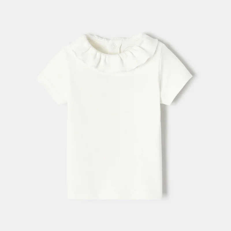 T-shirt à col collerette manches courtes en coton bio blanc naissance Absorba Blanc