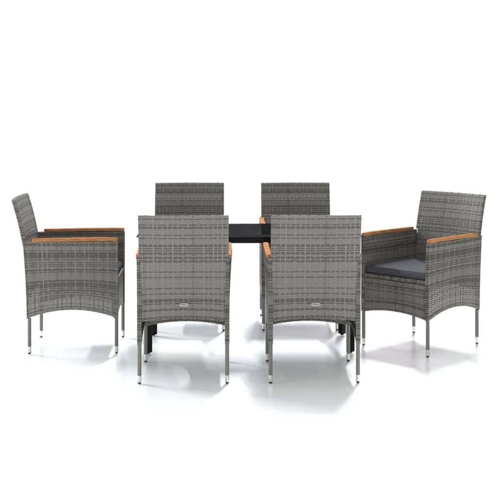 Mobilier de salle à manger de jardin coussins 7 pièces gris et noir