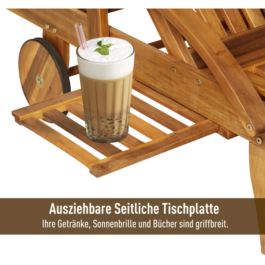 Outsunny Holz-Gartenliege verstellbar natur