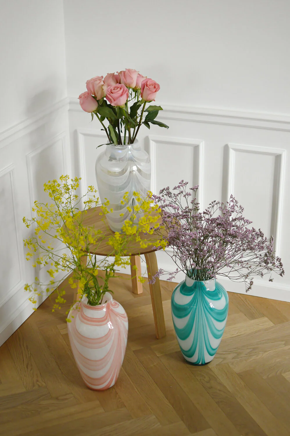 Bahne Interior  Vase med brede swirl striber, turkis - H35 cm.