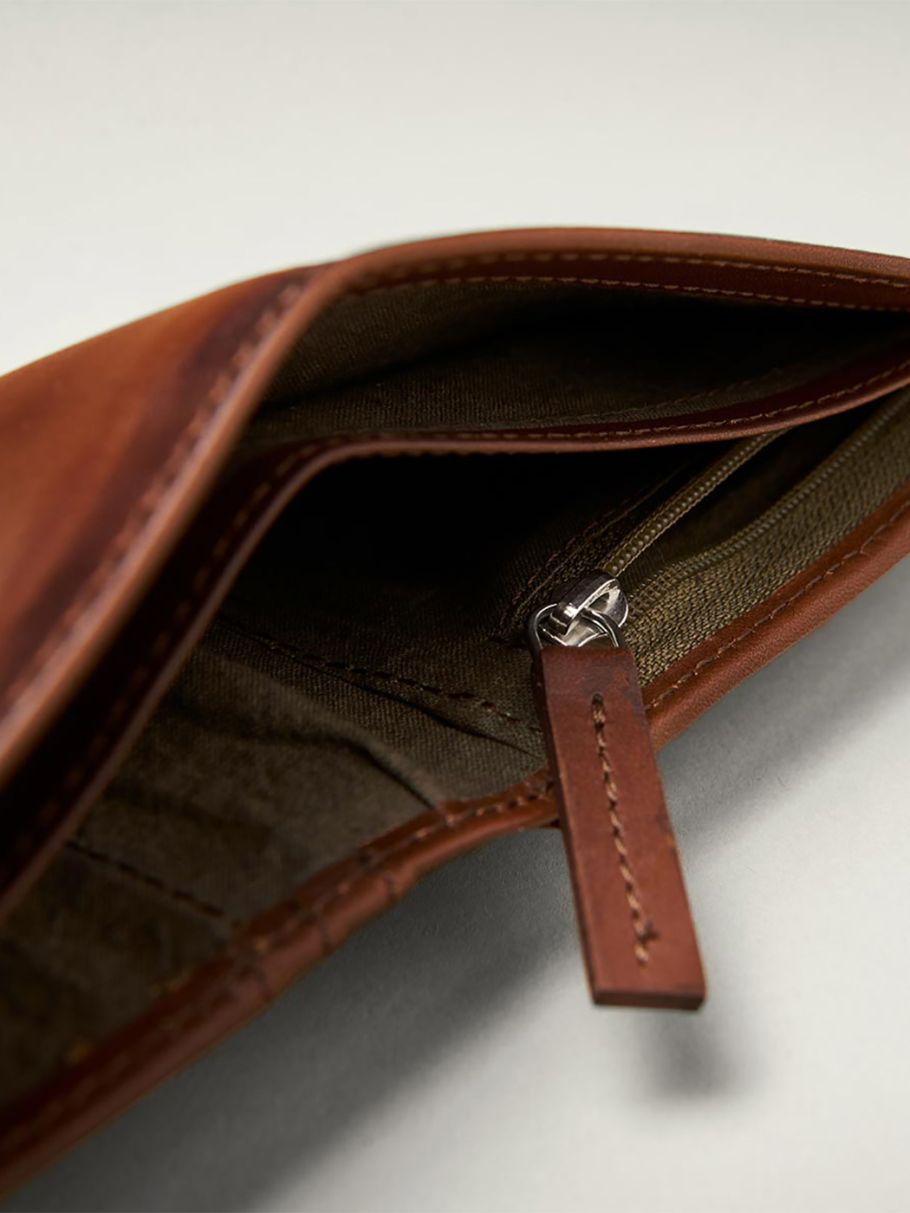 Portefeuille en cuir patiné uni