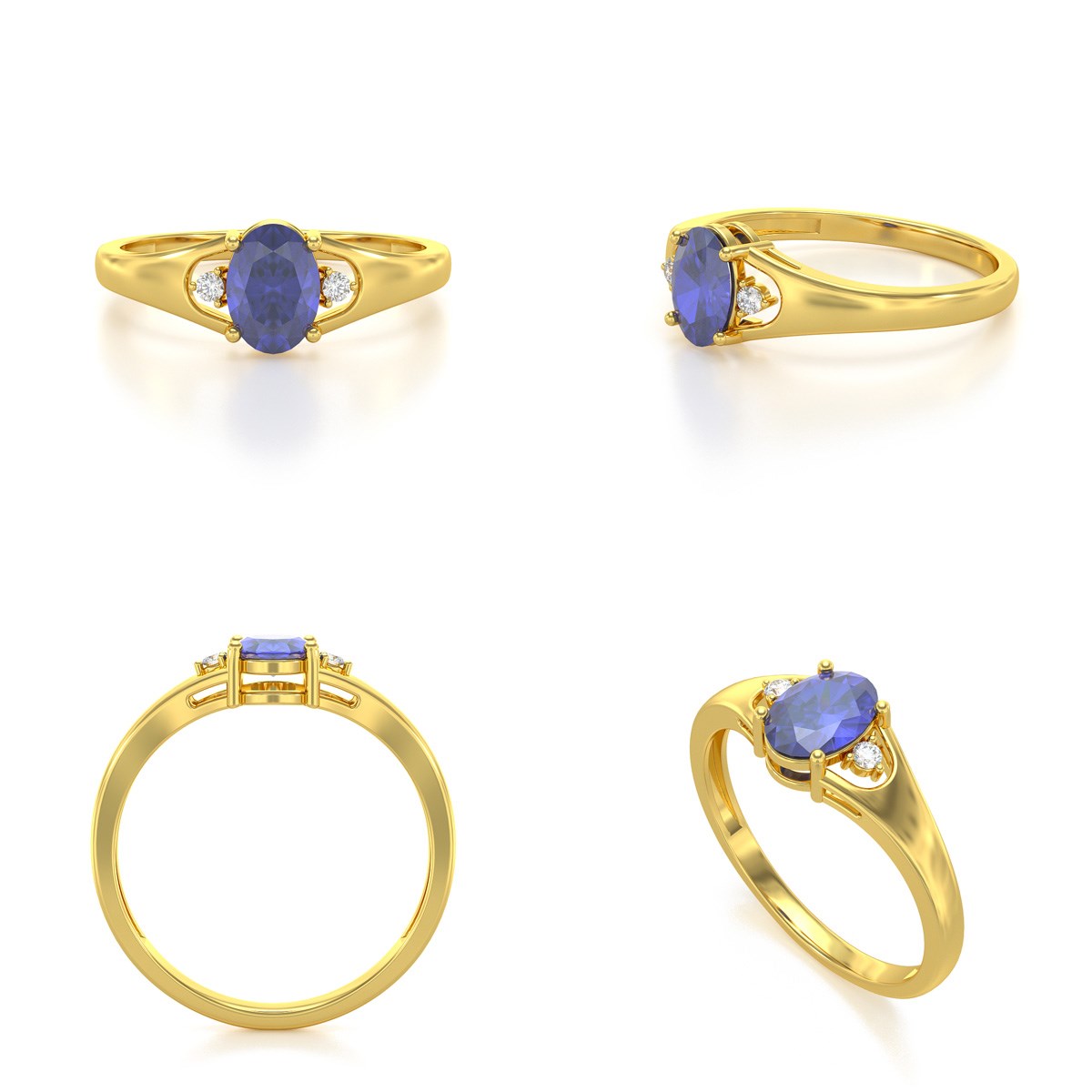 Bague ADEN Or 585 Jaune Tanzanite et diamants 1.382grs