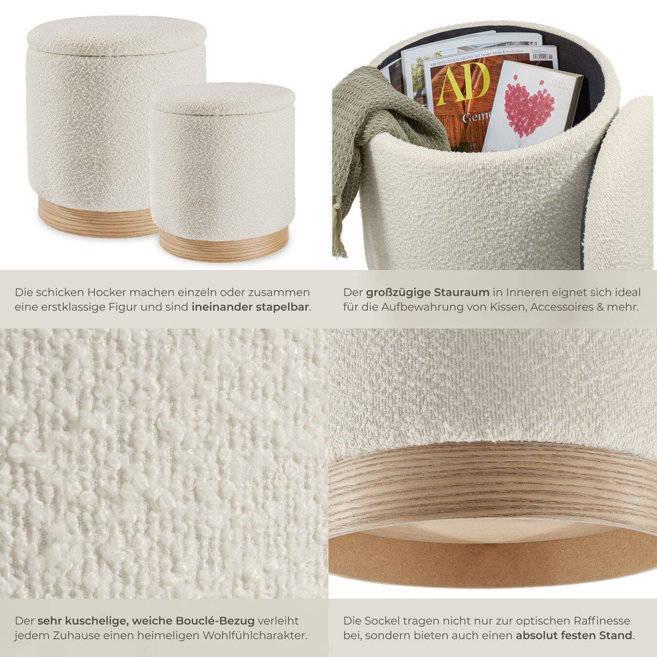 2er Set Sitzhocker mit Stauraum Orchide