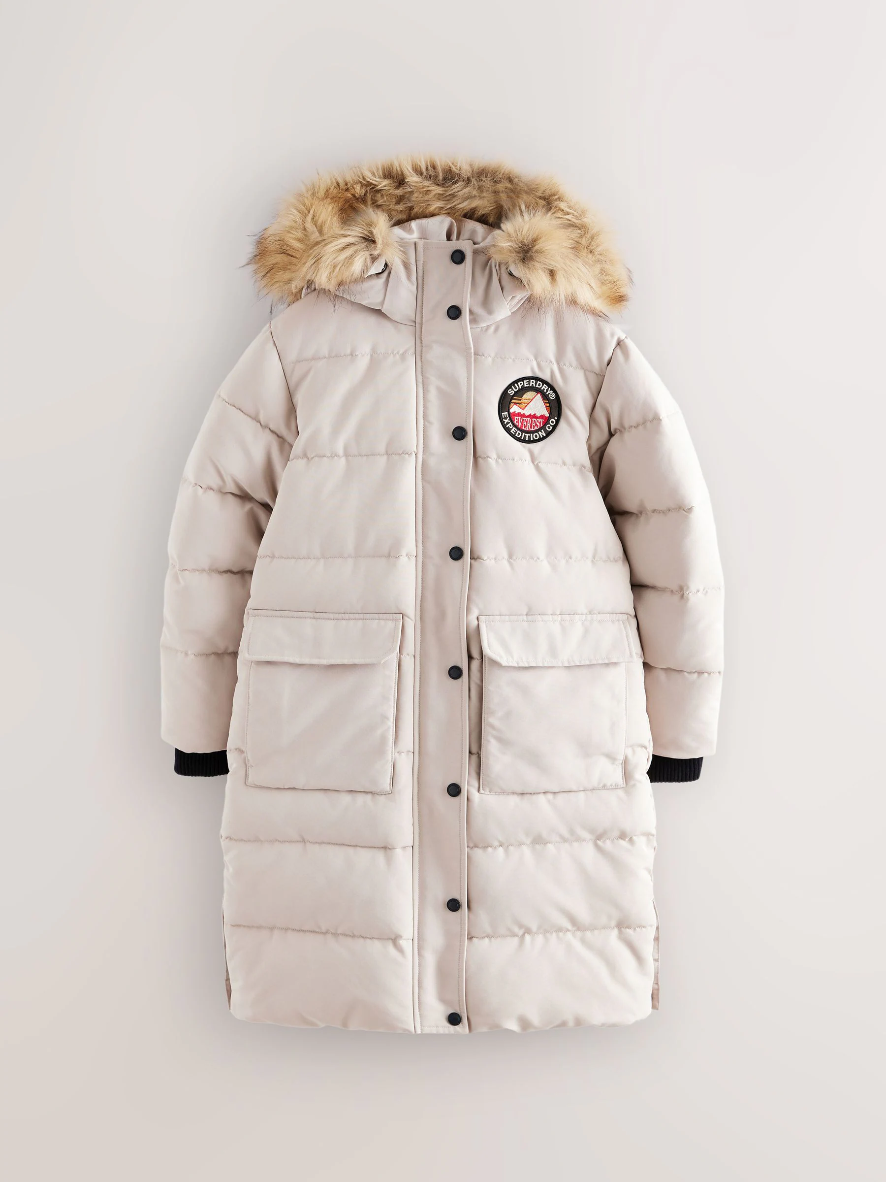 Crème - Superdry - Everest lange gewatteerde jas