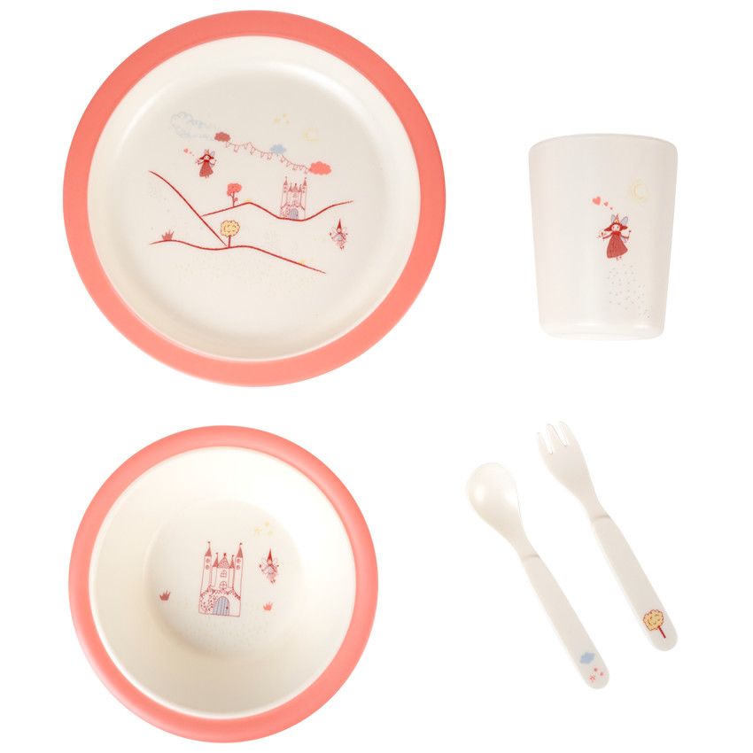 Coffret repas 5 pièces en mélamine - Ma petite fée - Ecru