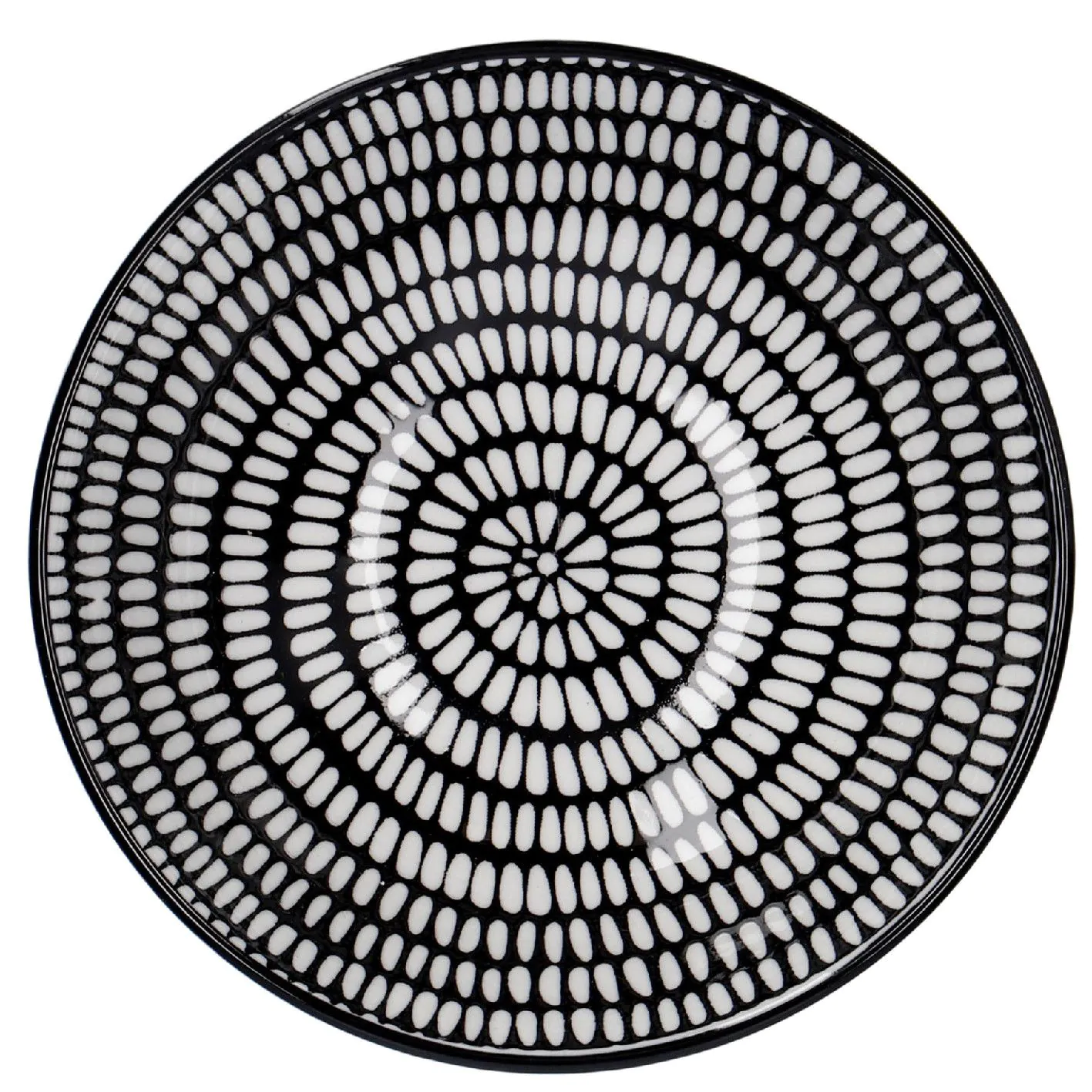 Schale China, tief, Stäbchen/Kreis, schw/wss, 13 cm