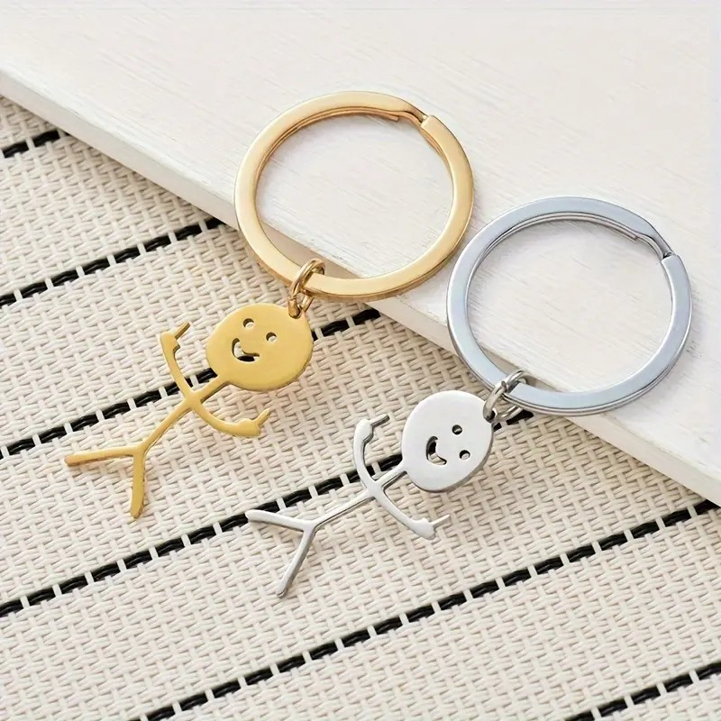Metall Strichmännchen Schlüsselanhänger Handtaschen Accessoire mit Spaltring - Gold