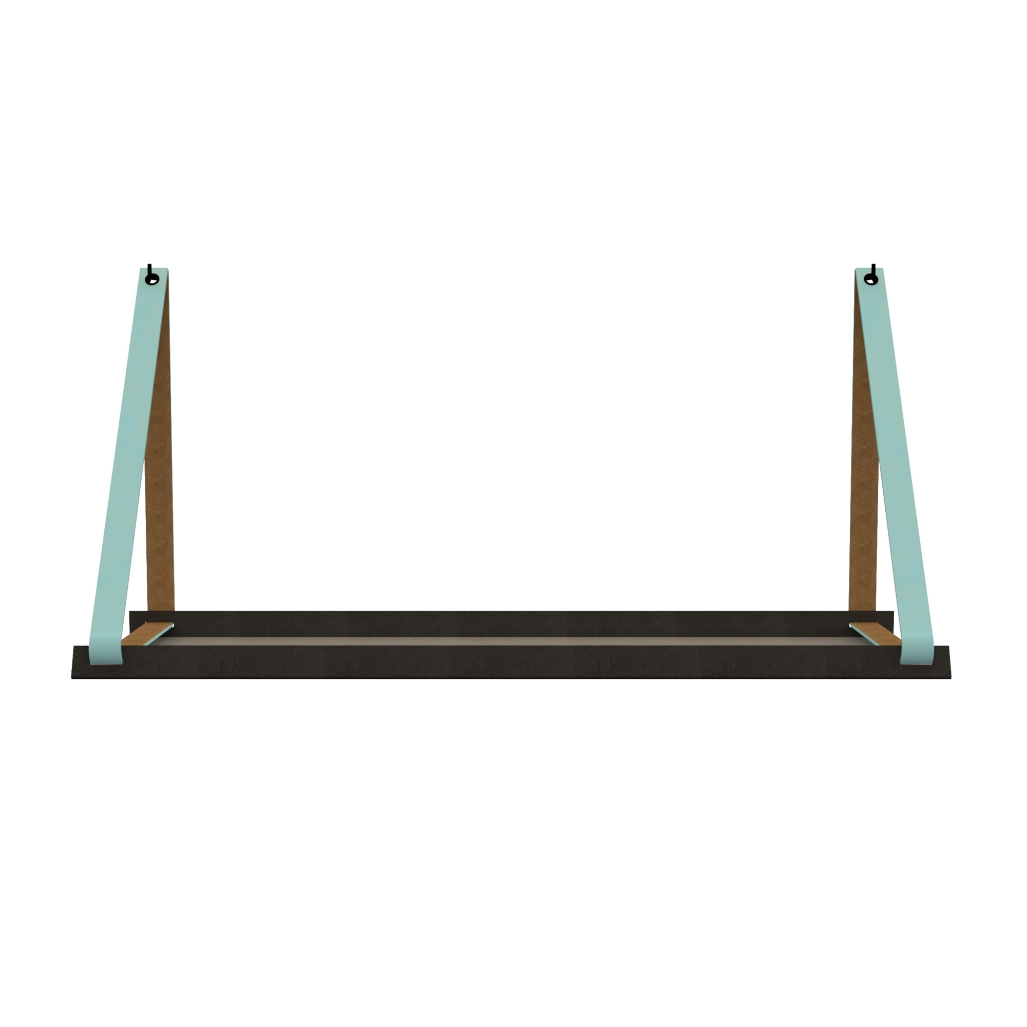 Stalen wandplank 98x20cm - incl. leren plankdragers Stalen wandplank met leren plankdragers - Lichtblauw