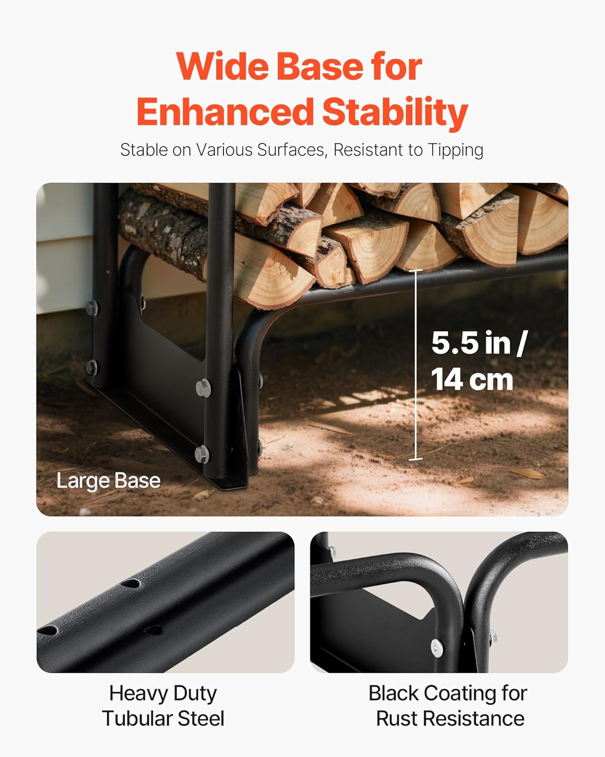 VEVOR Metall Kaminholzregal, 257x36x117 cm Brennholzregal, Kaminholzunterstand aus Metall, max. Tragkraft 300 kg, Feuerholzregal, Kaminholzlager, Stapelhilfe für Veranden, Terrassen, Gärten