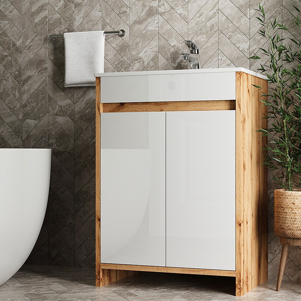Vicco Waschbecken mit Unterschrank Lemgo Eiche Weiß 60 cm