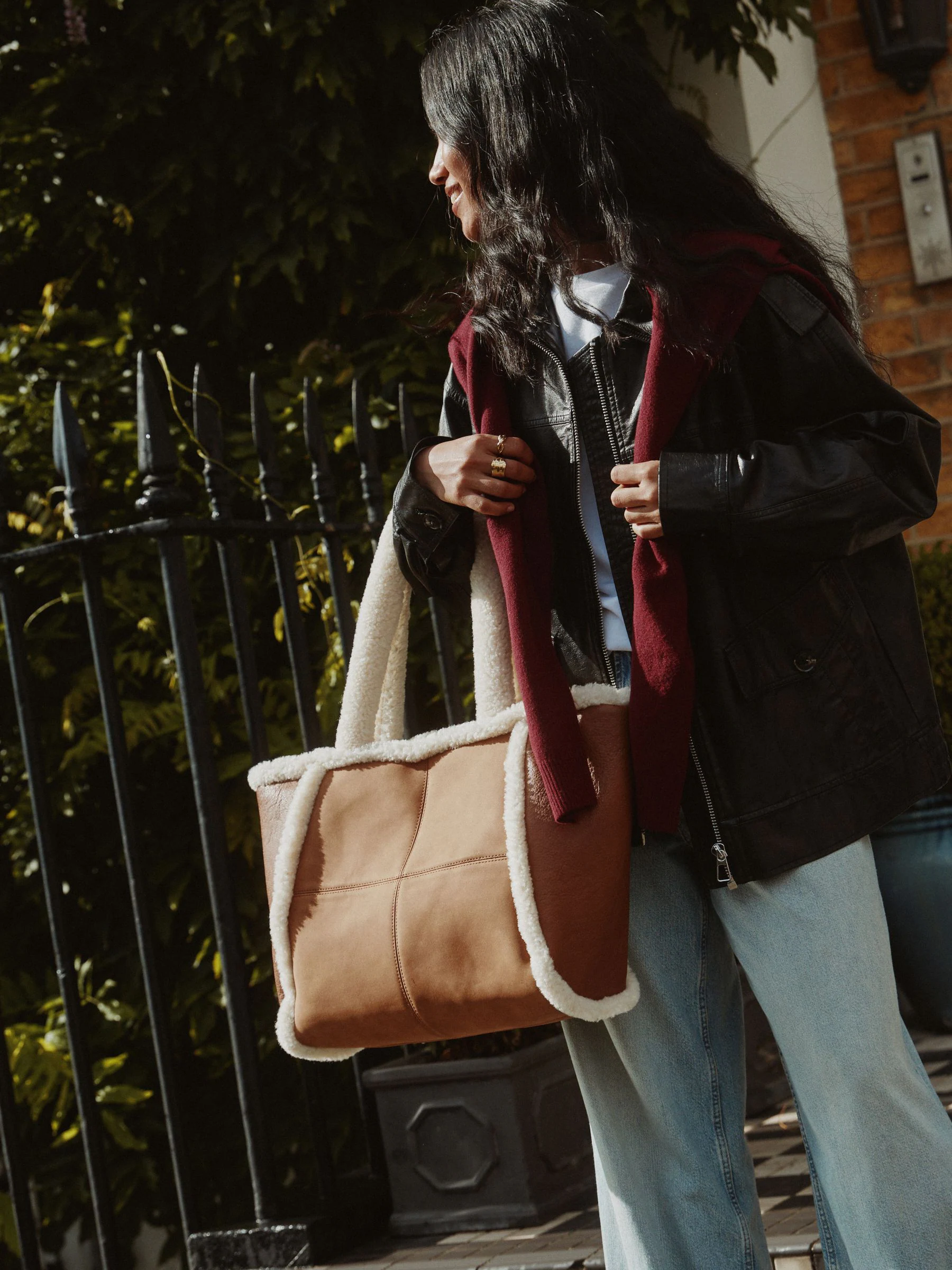 Lichtbruin - PU Borg Tote Bag