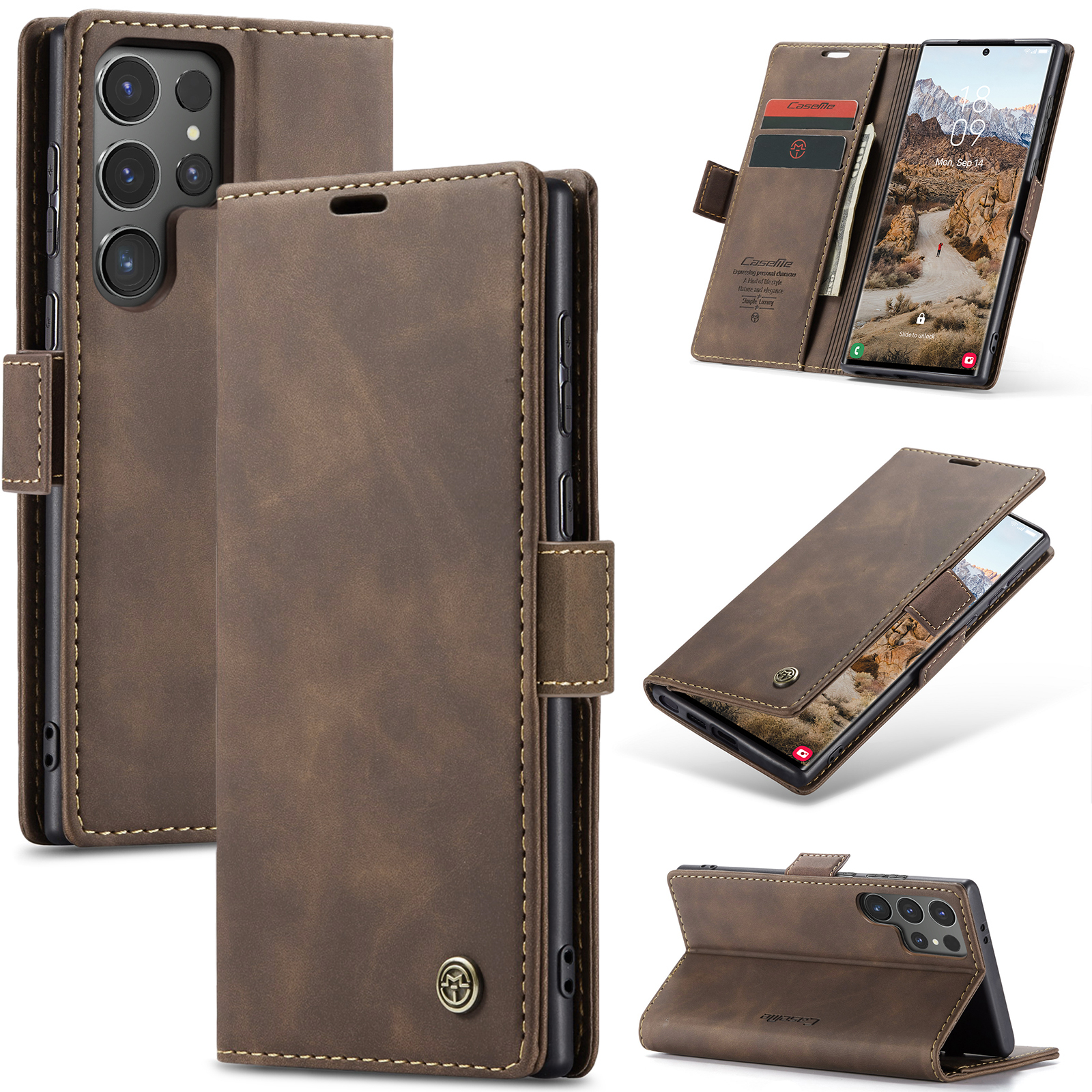 Samsung Galaxy S25 Ultra Leder Tasche Flip Wallet Etui mit Kartenfächern - Dunkelbraun