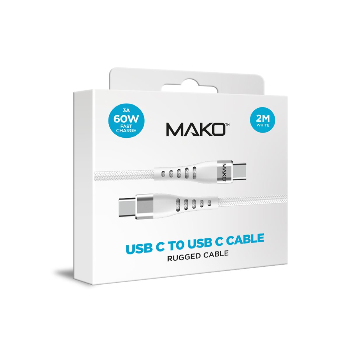 (2m) 60W USB C auf USB C Nylon Ladekabel Datenkabel (MACA0031) - Weiss