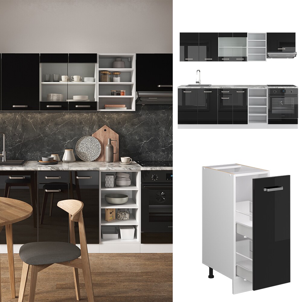 Vicco Küchenzeile R-Line Solid Weiß Schwarz 240 cm modern Küchenschränke Küchenmöbel