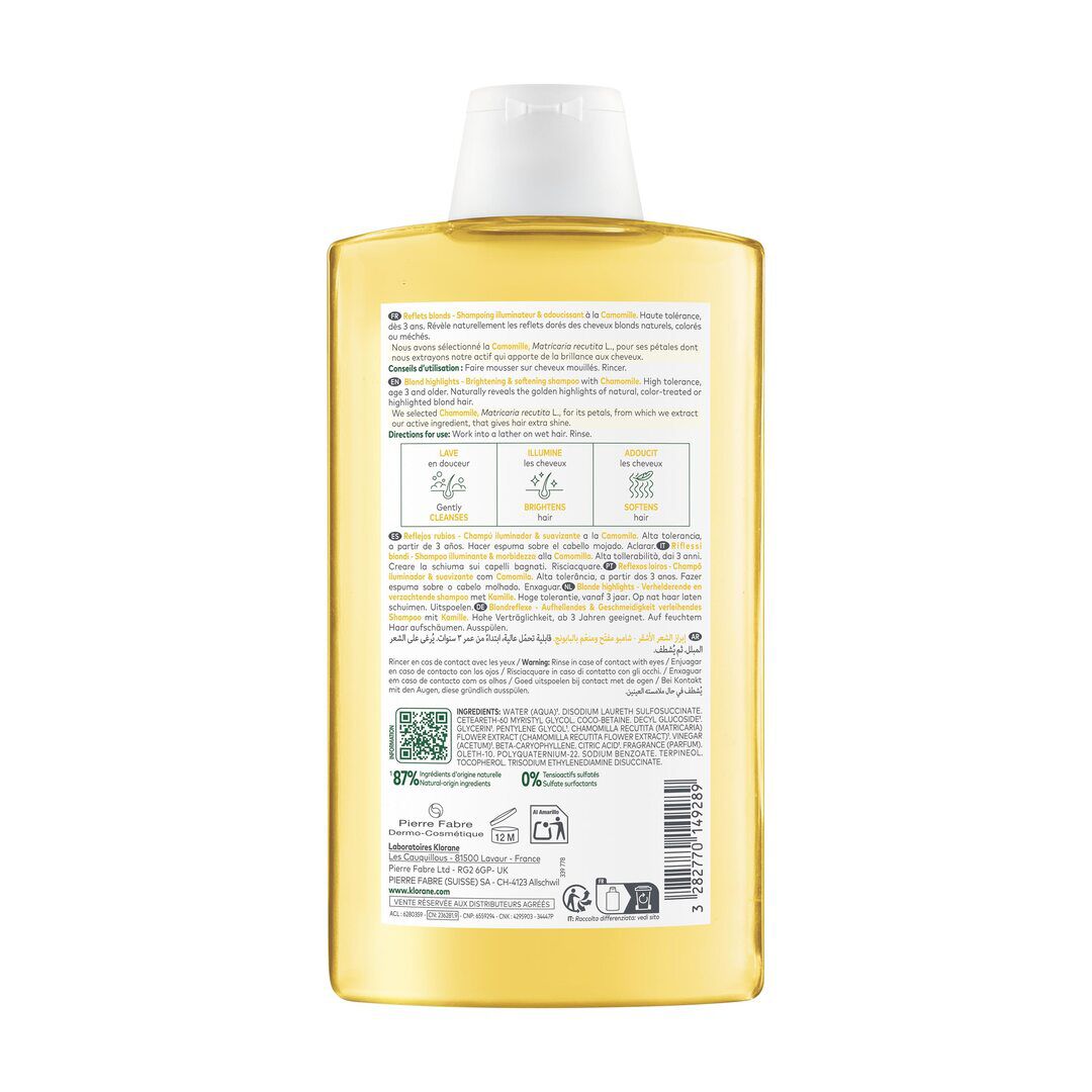 KLORANE  Champô Camomila Reflexos Dourado Cabelo Loiro - 400ml