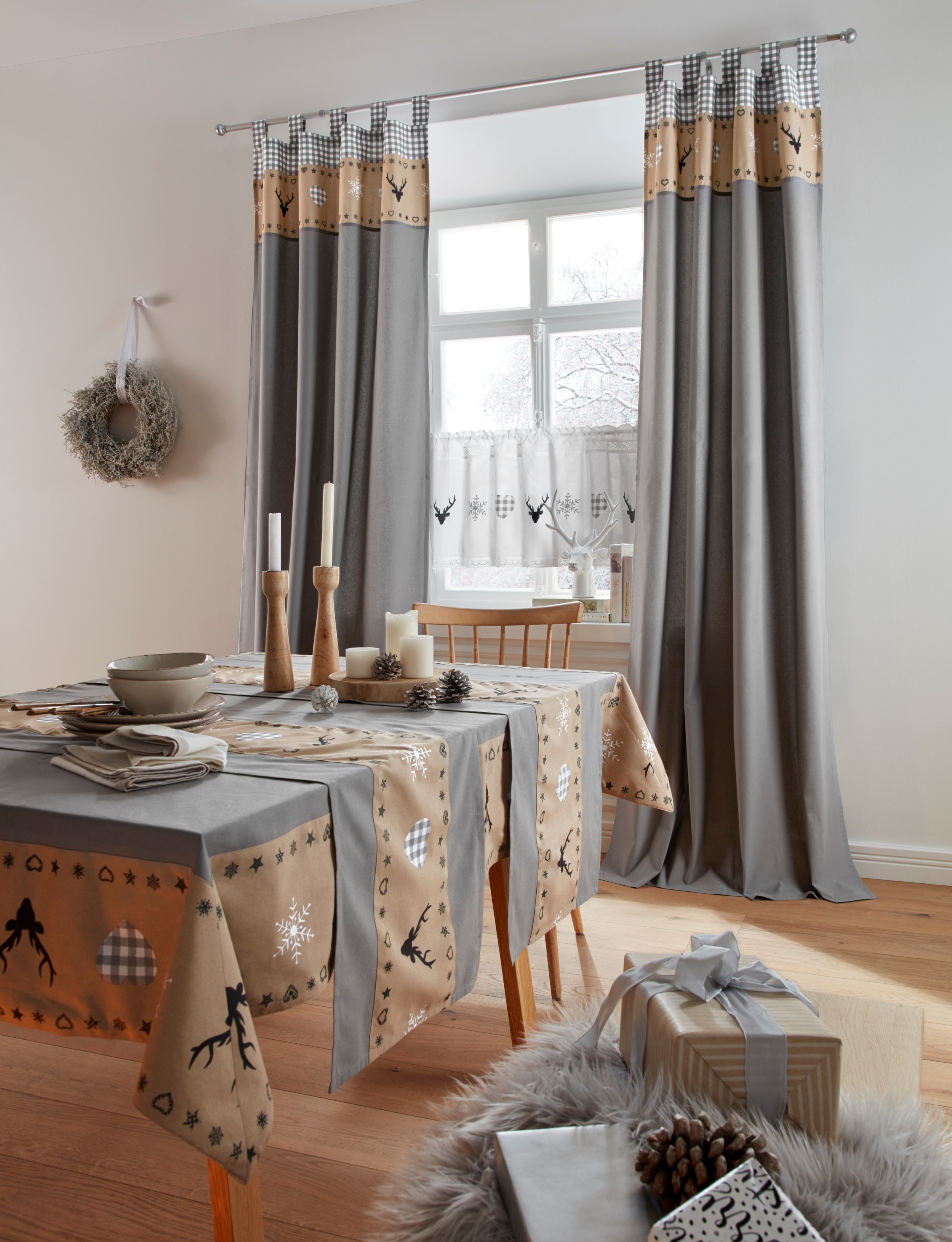 my home Scheibengardine »Xaver« Stangendurchzug 1 Stk. tlg. Halbtransparent, Bedruckt, Baumwolle, weihnachtliches Design
