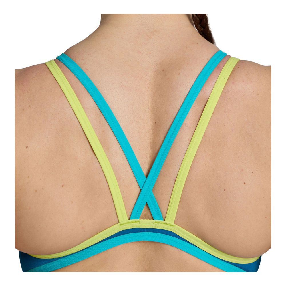 Arena ONE DOUBLE CROSS BACK - Maillot de bain 1 pièce Femme blue cosmo/soft green/wate