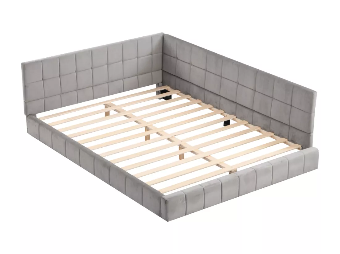 Lit gigogne capitonné 140x200cm, canapé-lit, sommier à lattes, lit adulte, velours, Gris