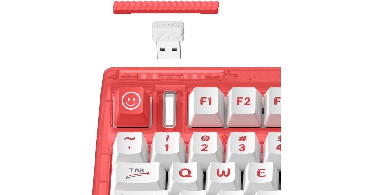 IqunixOG80 Joy Vendor Wireless Mechanical Keyboard, gaming toetsenbord  (Rood/wit, US lay-out, Cherry MX Silent Red, RGB leds, 80% (TKL), Hot-swappable, PBT, 2.4GHz | Bluetooth 5.1 | USB-C)