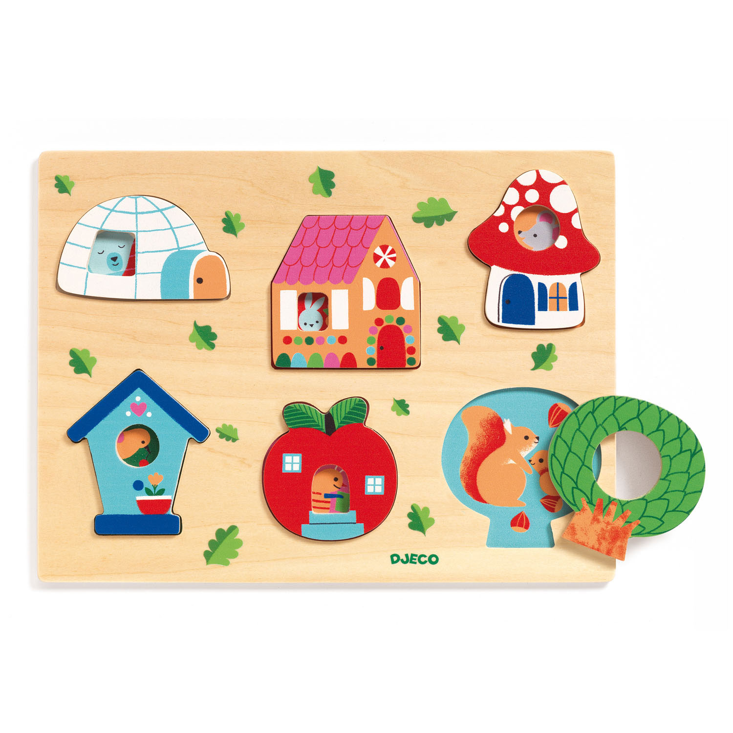 Djeco Houten Puzzel Dieren Huis, 6st.