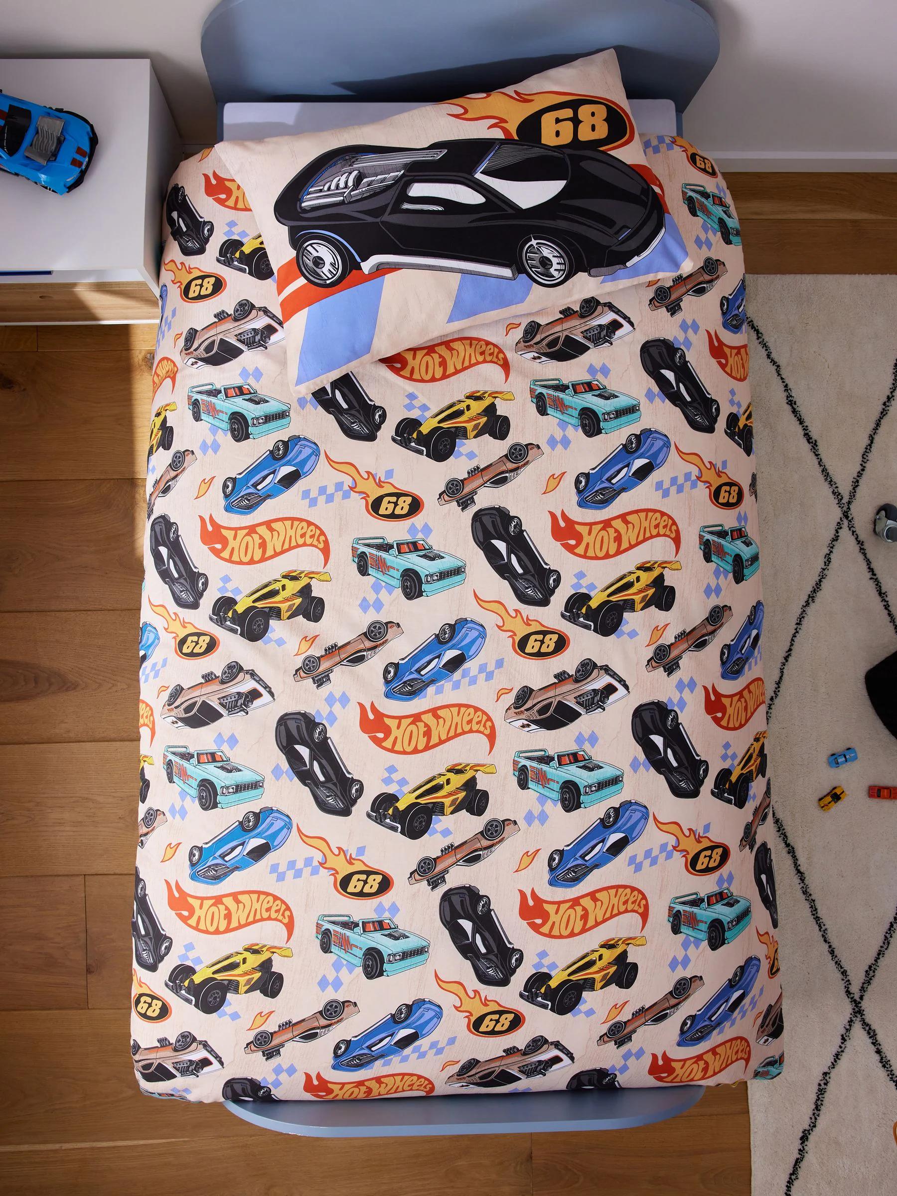 Hot Wheels omkeerbare polykatoenen dekbedovertrek- en kussensloopset voor eenpersoonsbed