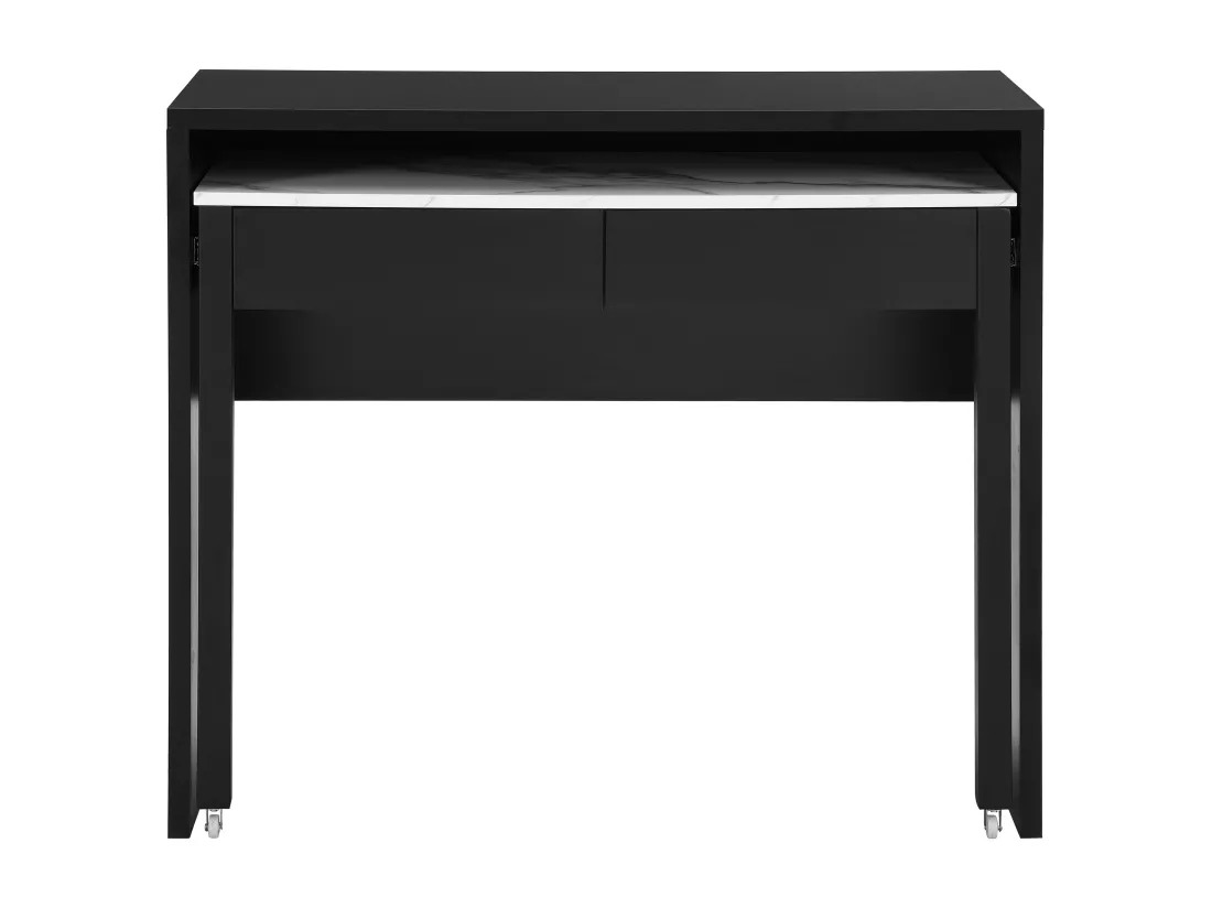 Bureau console extensible avec 2 tiroirs - Noir et effet marbre blanc - LOAVIA