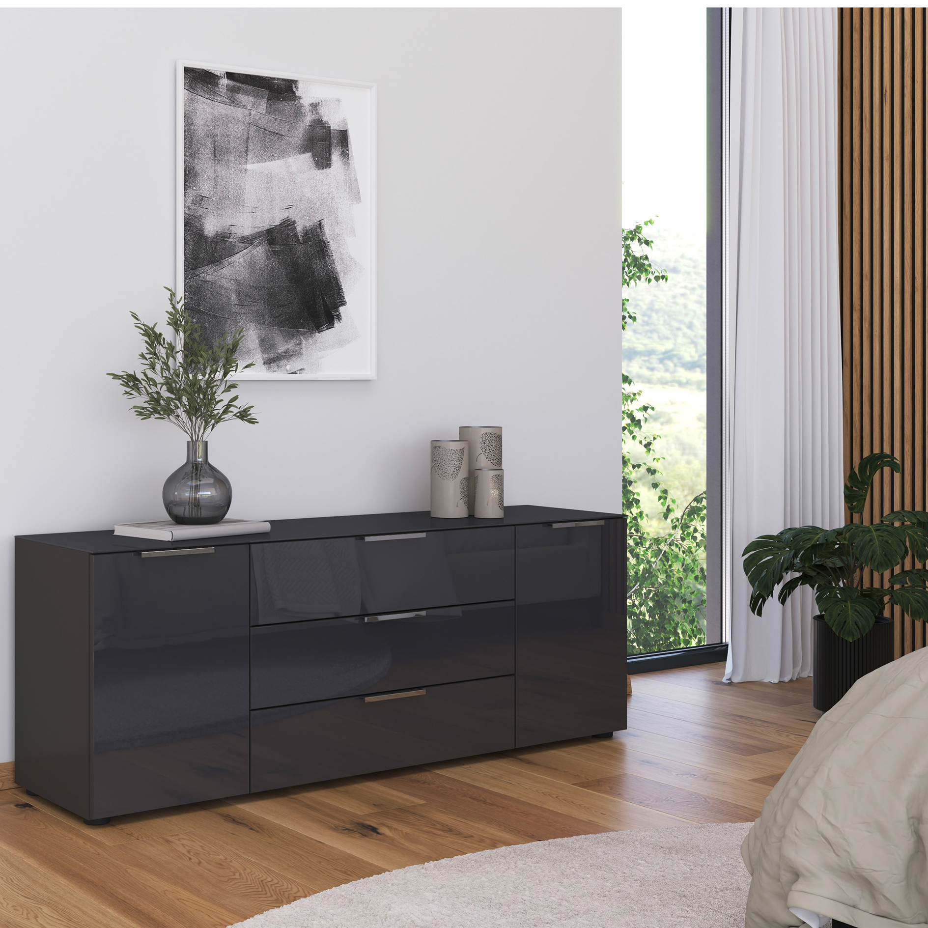 Lowboard - graphit - Basalt - Glasfront - 160 cm