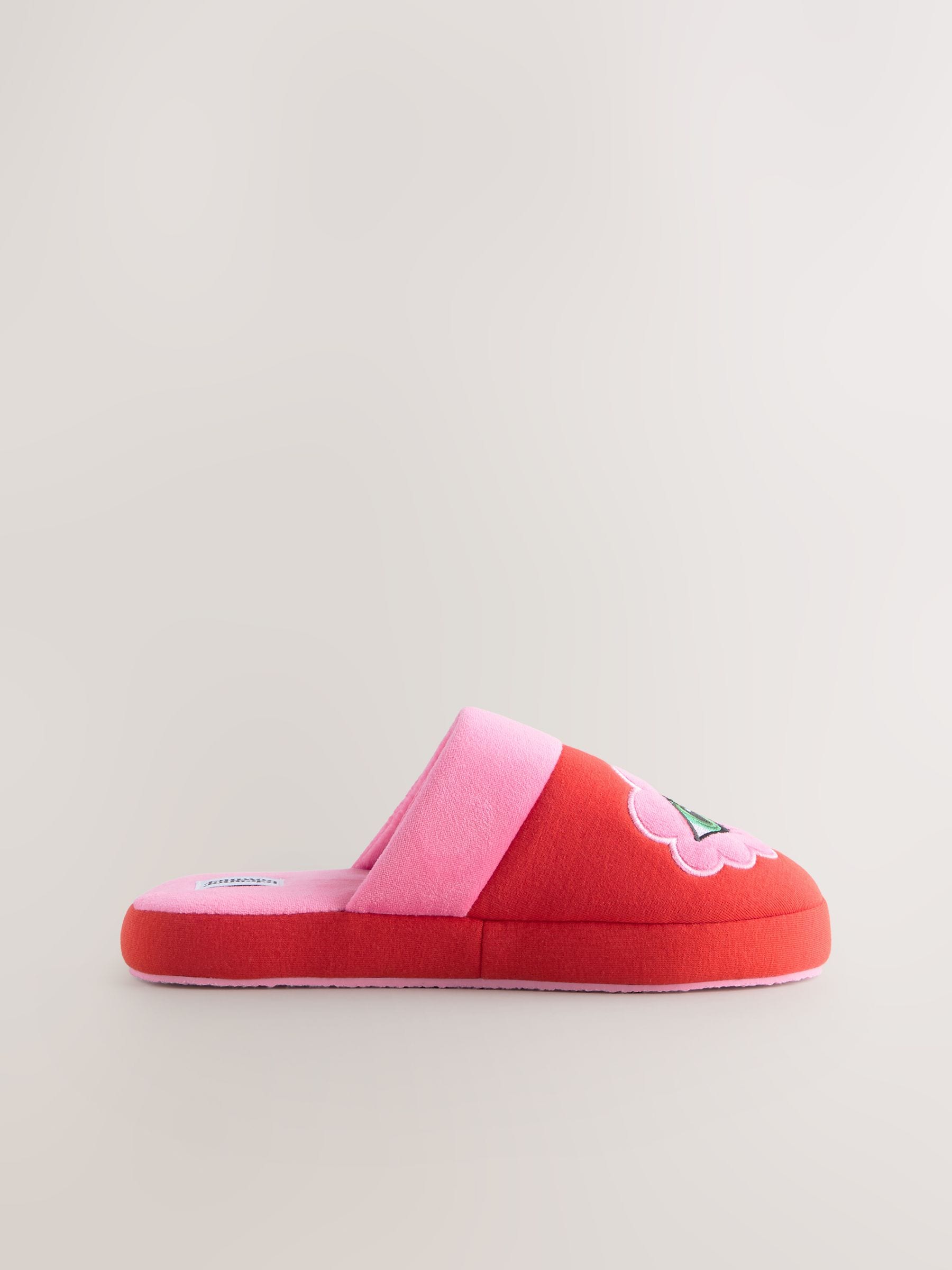 Eleanor Bowmer Red/Pink Eye Embroidered Mule Slippers