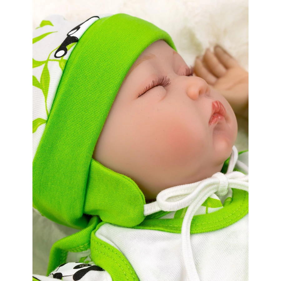 Baby Sweets 3tlg Set Strampler + Shirt + Mütze Happy Panda grün weiß