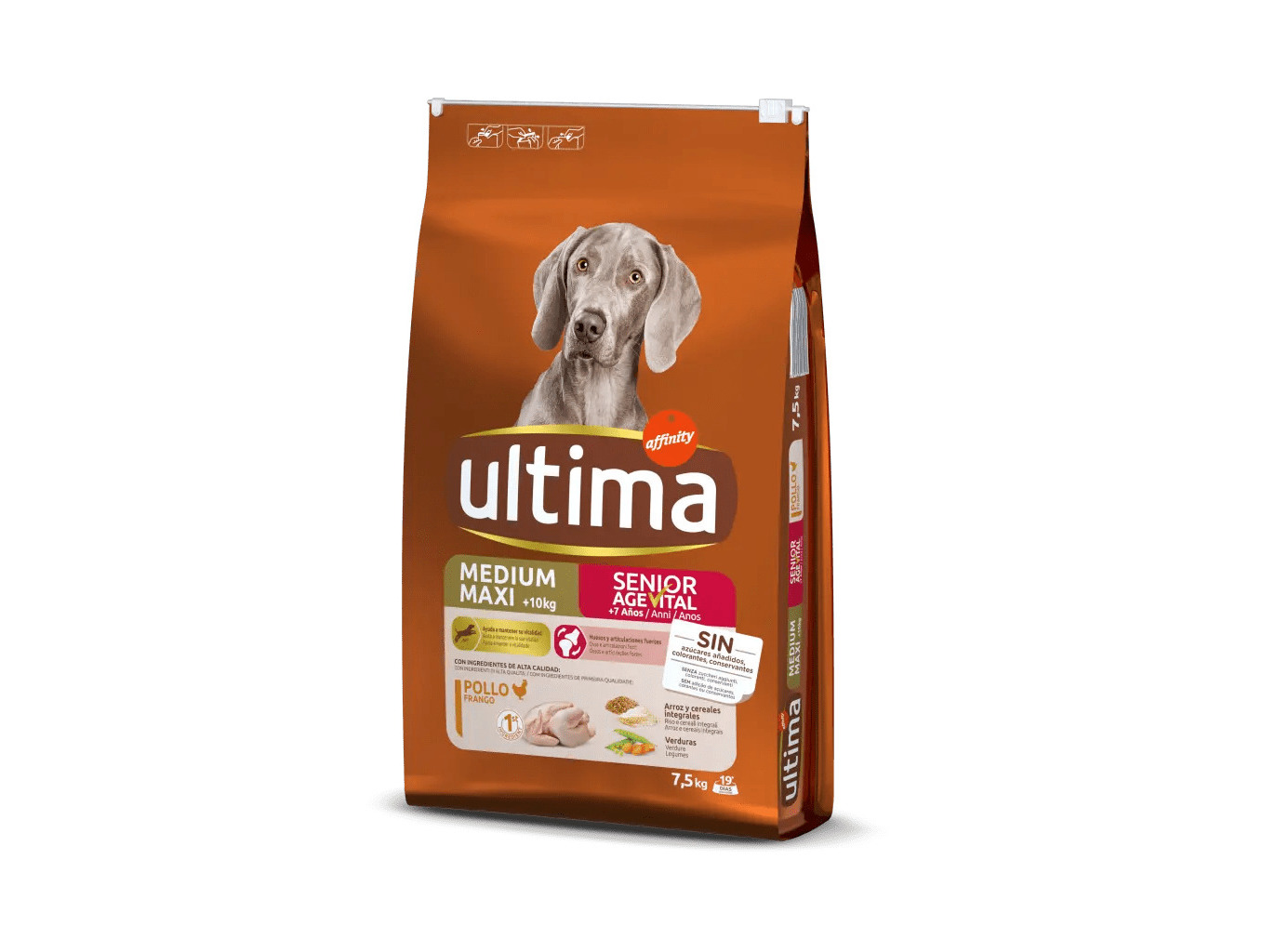 RAÇÃO PARA CÃO ULTIMA MÉDIO E MAXI SÉNIOR COM FRANGO 7.5KG